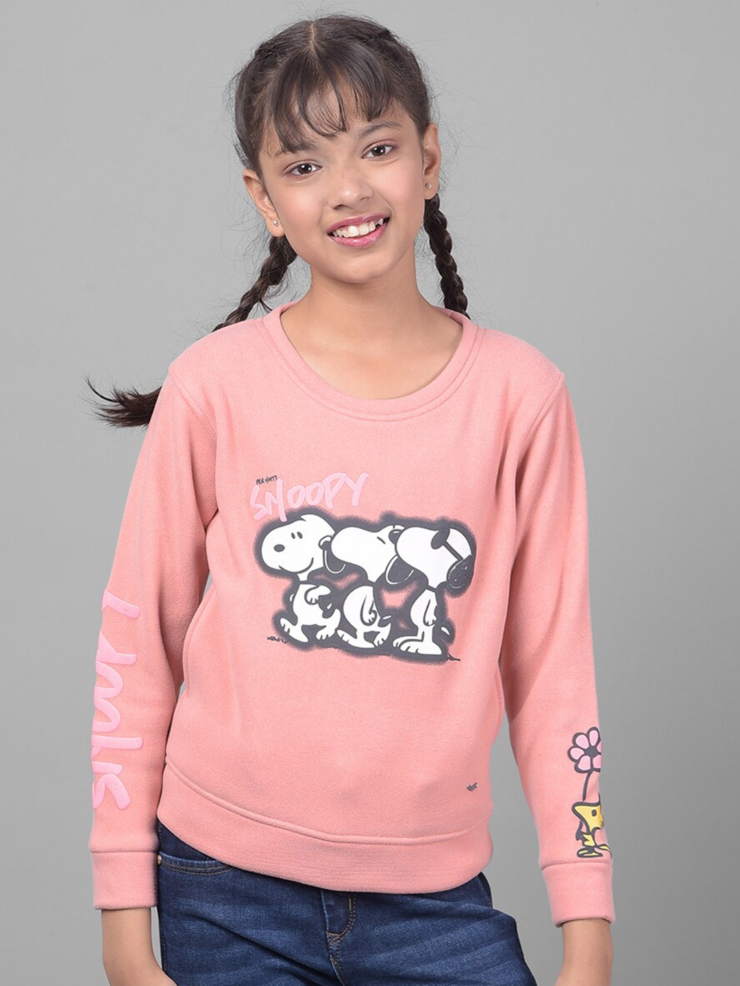 

Crimsoune Club Girls Snoopy Printed Pullover, Pink