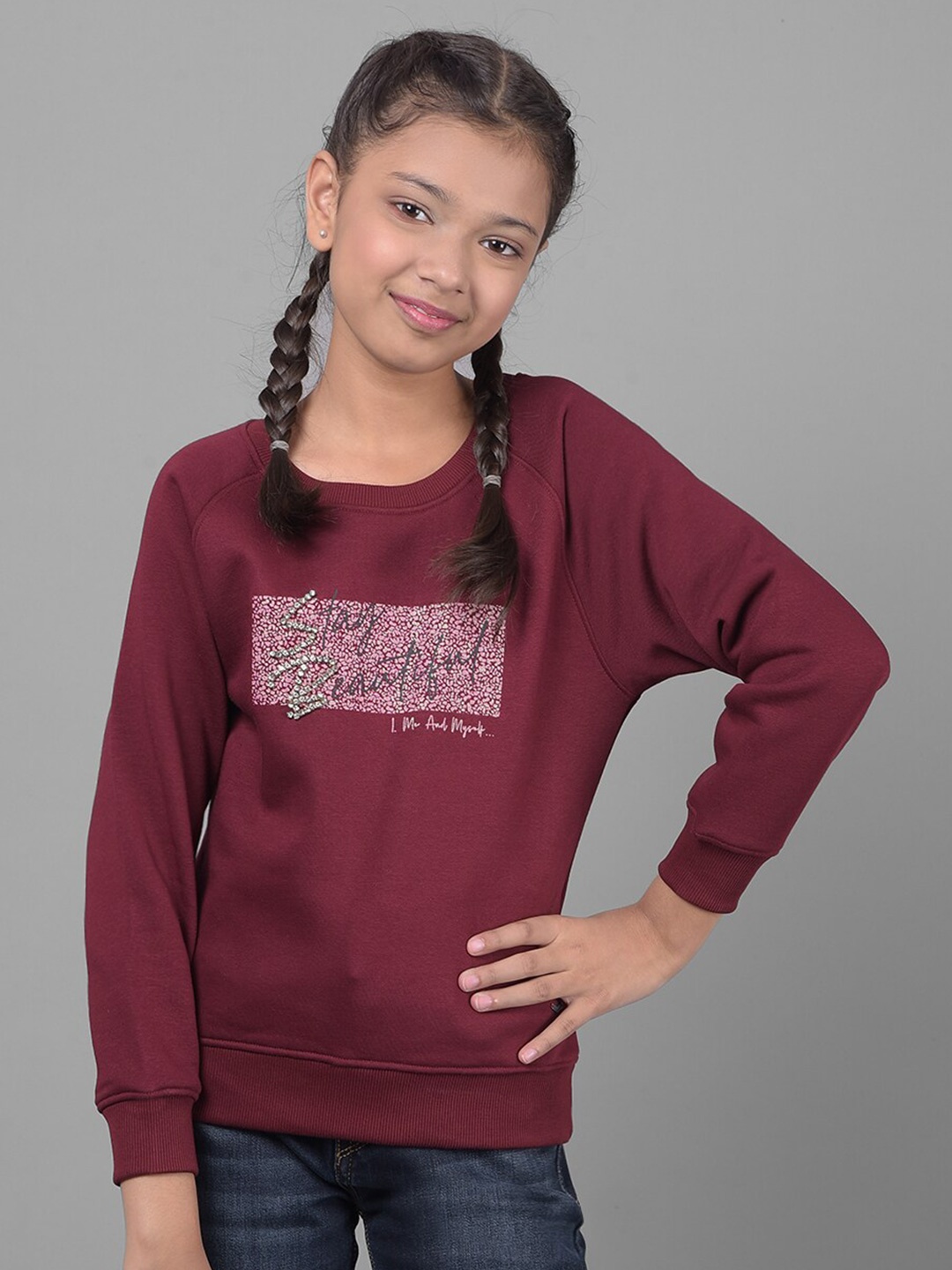 

Crimsoune Club Girls Typography Printed long Sleeves Pullover, Purple