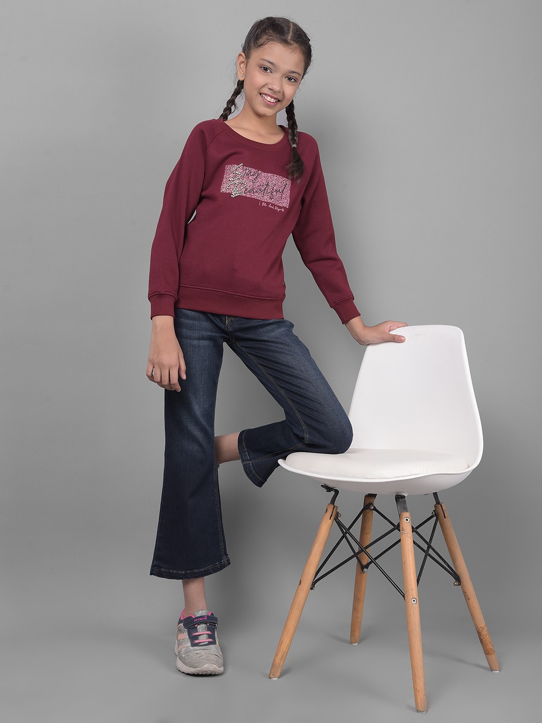 

Crimsoune Club Girls Typography Printed long Sleeves Pullover, Purple
