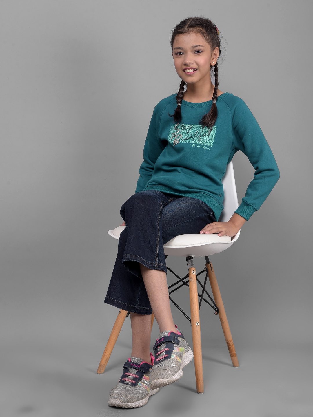 

Crimsoune Club Girls Typography Printed long Sleeves Pullover, Blue