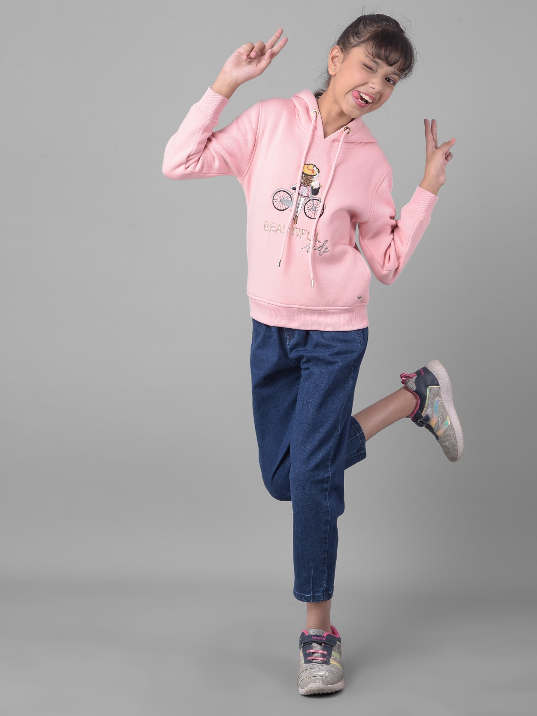 

Crimsoune Club Girls Graphic Printed Hooded Sweatshirt, Pink