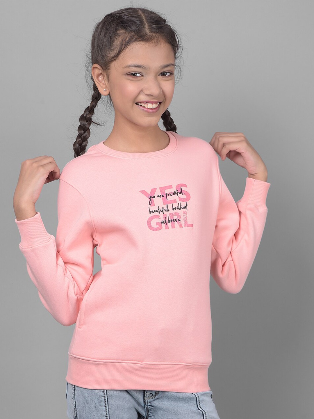 

Crimsoune Club Girls Typographic Printed Sweatshirt, Pink