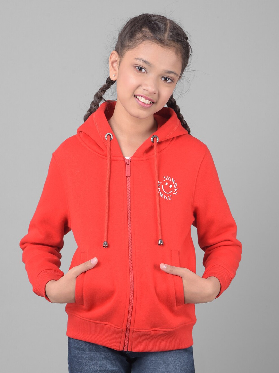 

Crimsoune Club Girls Hooded Front-Open Sweatshirt, Red