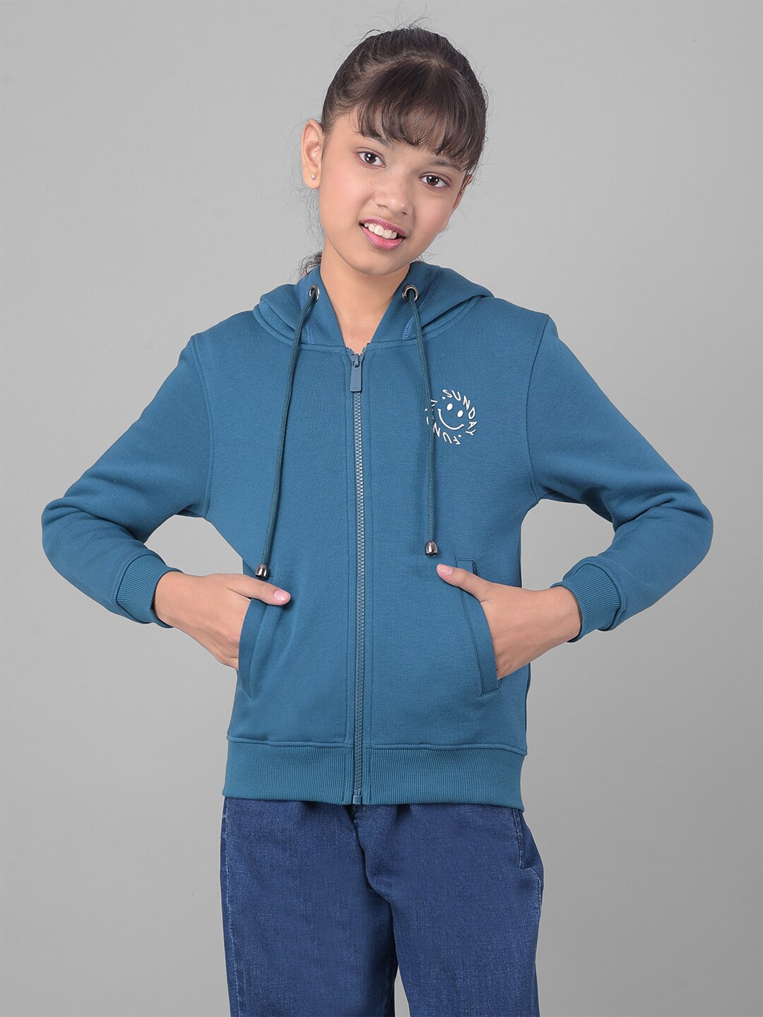 

Crimsoune Club Girls Hooded Ribbed Front-Open Sweatshirt, Blue