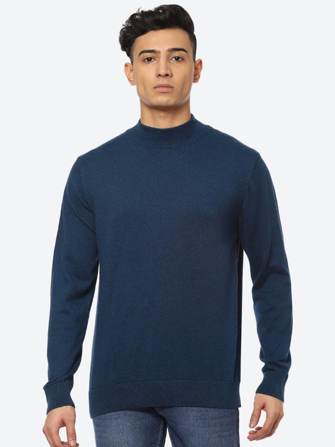 

2Bme High Neck Long Sleeves Cotton Pullover, Navy blue
