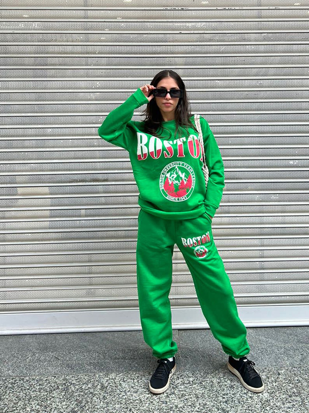 

Noh.Voh - SASSAFRAS Kids Girls Typography Printed Oversized Tracksuits, Green