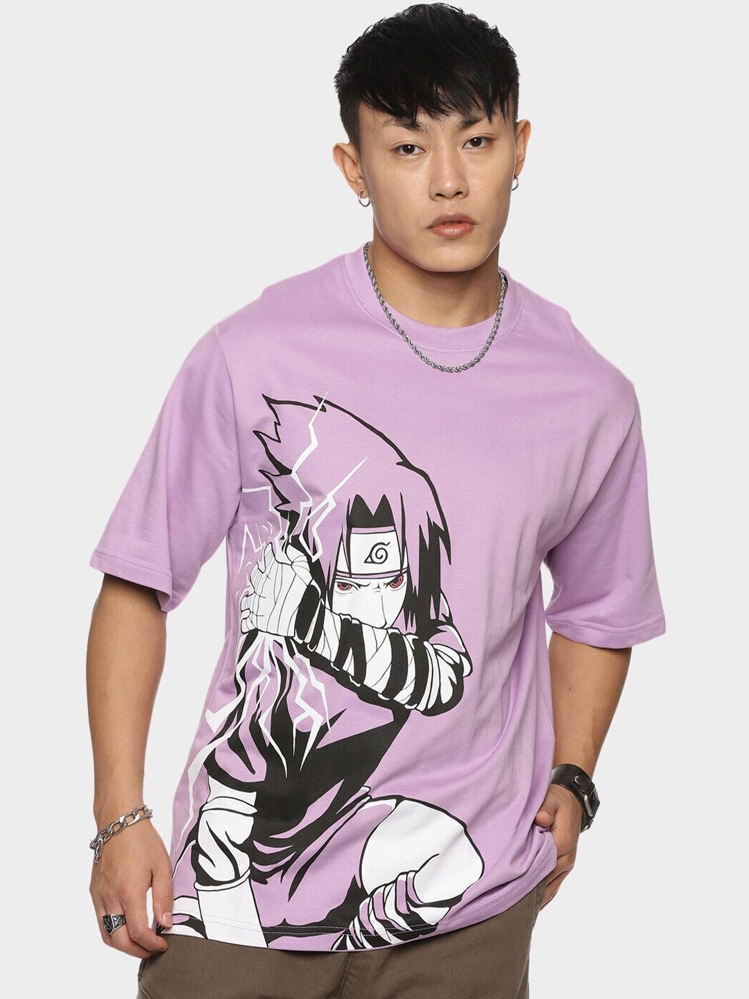 

Fans Army Superhero Naruto Graphic Printed Oversized Pure Cotton T-shirt, Lavender