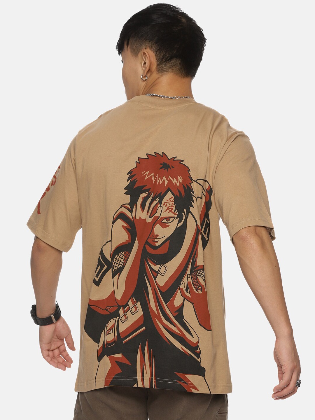

Fans Army Naruto Printed Pure Cotton Oversized T-shirt, Beige