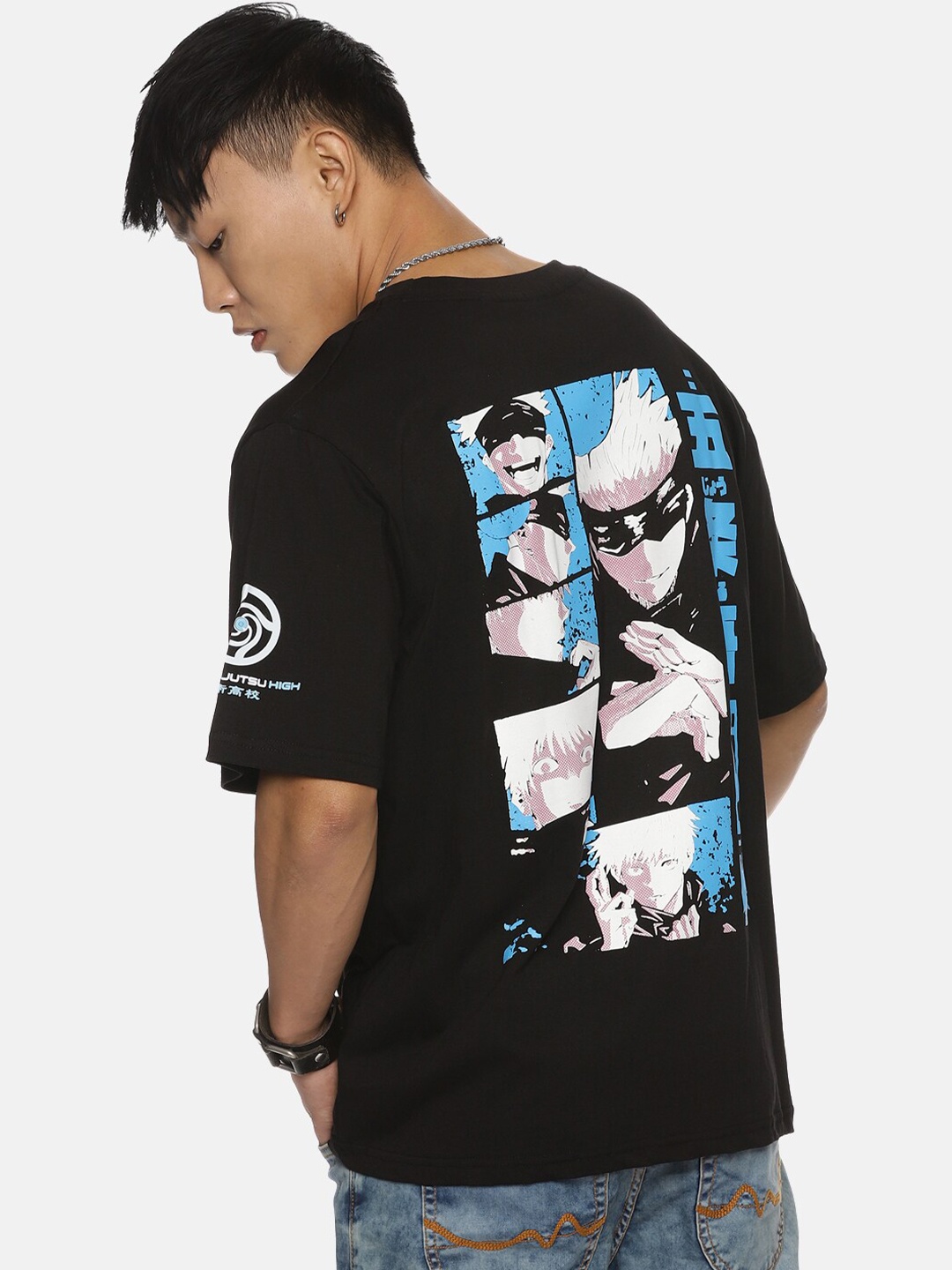 

Fans Army Gojo Satoru Anime Printed Pure Cotton Oversized T-shirt, Black