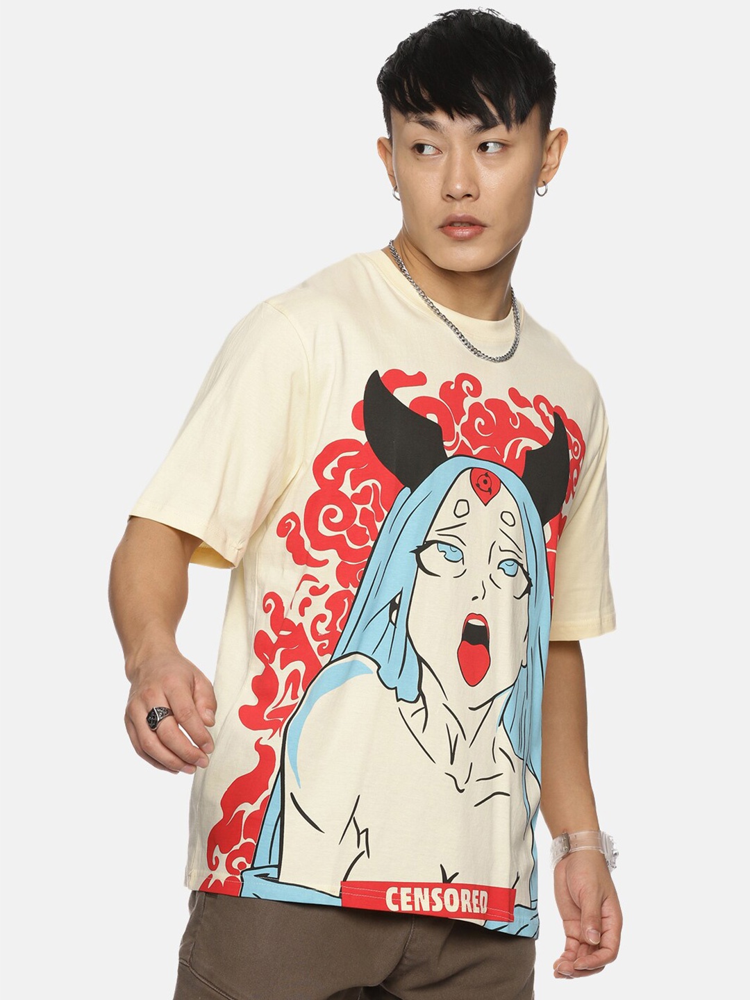 

Fans Army Kaguya Printed Pure Cotton Oversized T-shirt, Cream