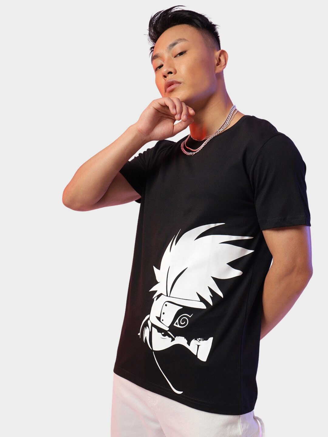 

Fans Army Naruto Anime Kakashi Printed Pure Cotton T-Shirt, Black