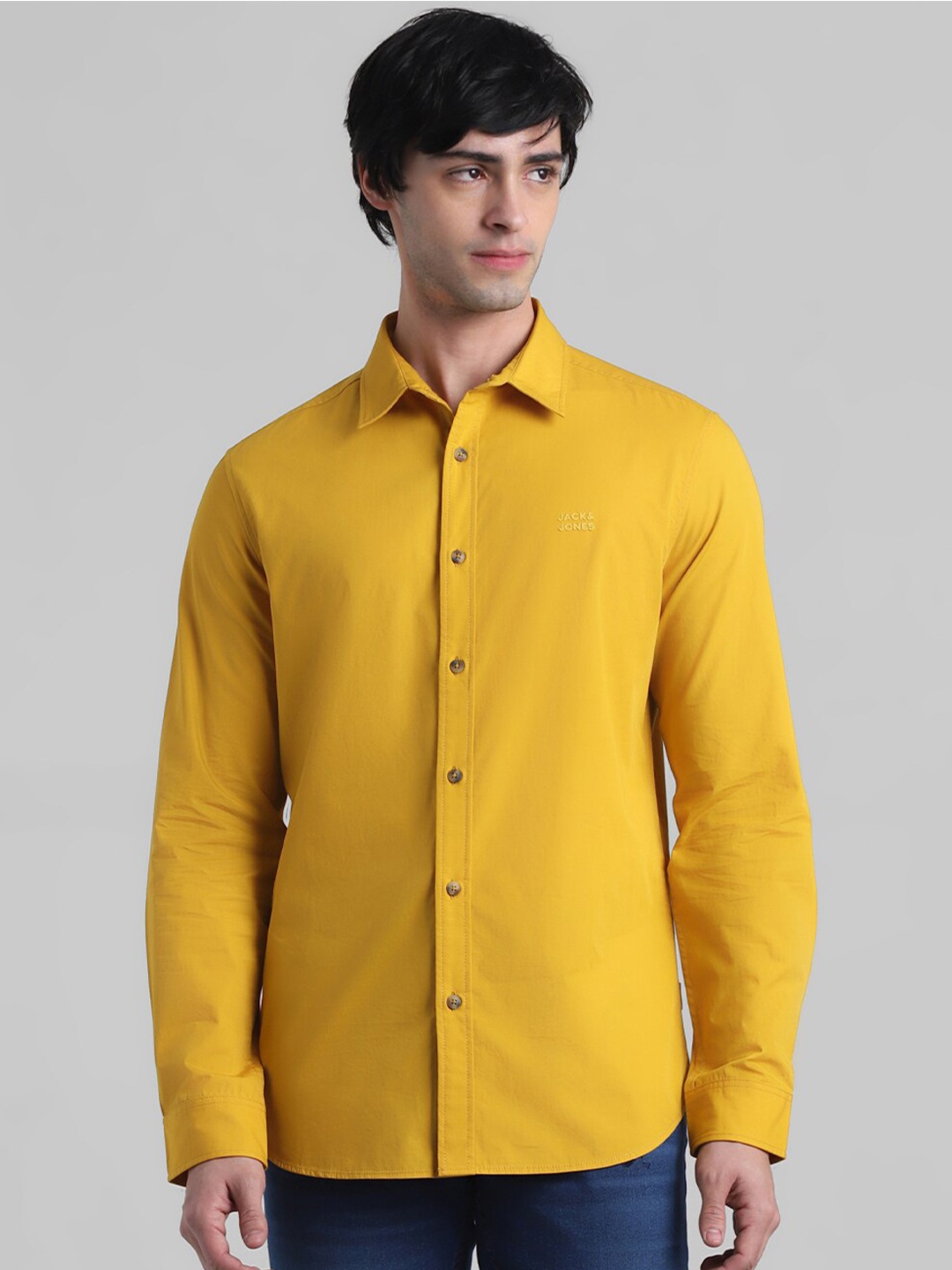

Jack & Jones Slim Fit Spread Pure Cotton Casual Shirt, Yellow