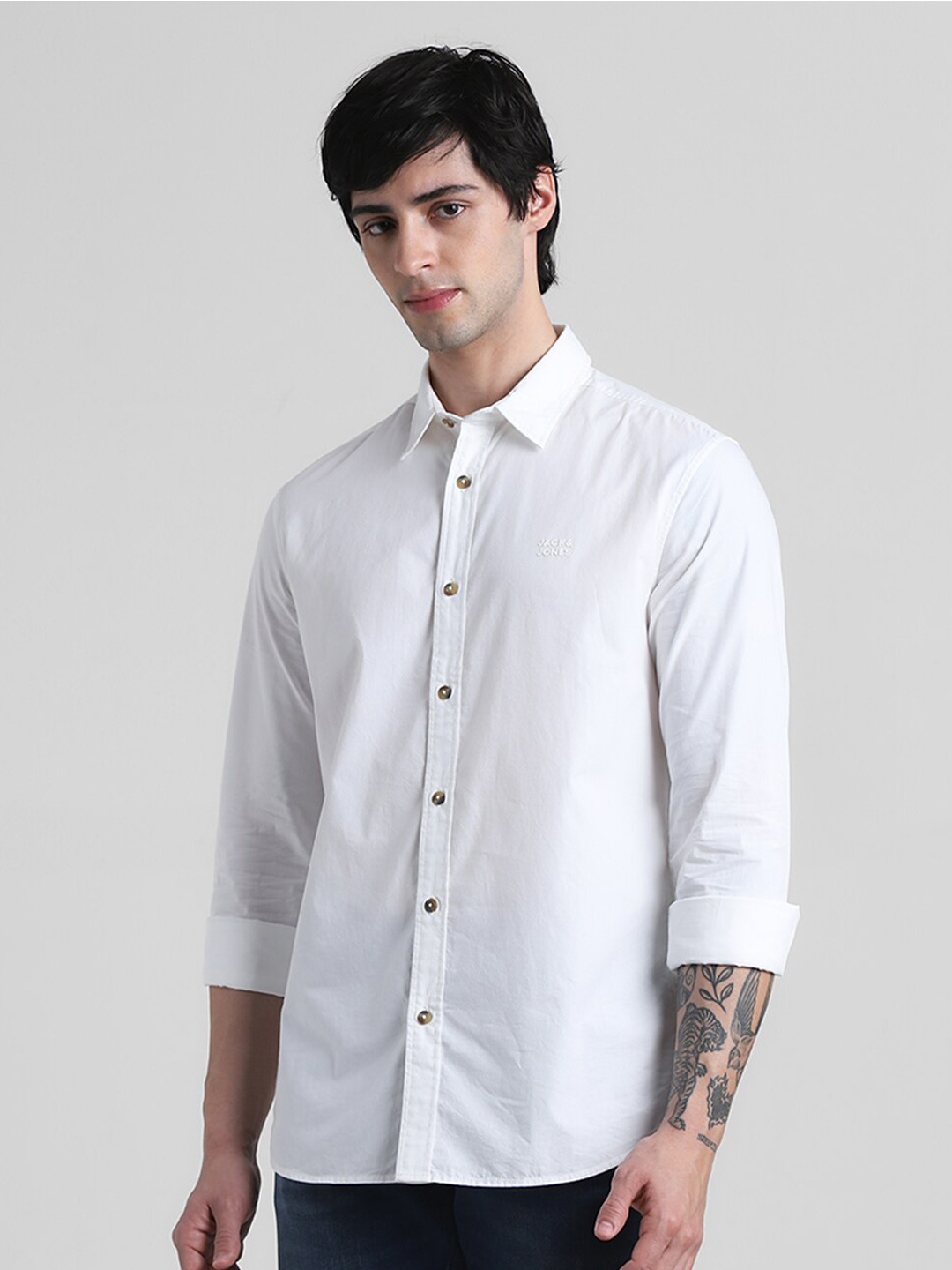 

Jack & Jones Slim Fit Spread Pure Cotton Casual Shirt, White