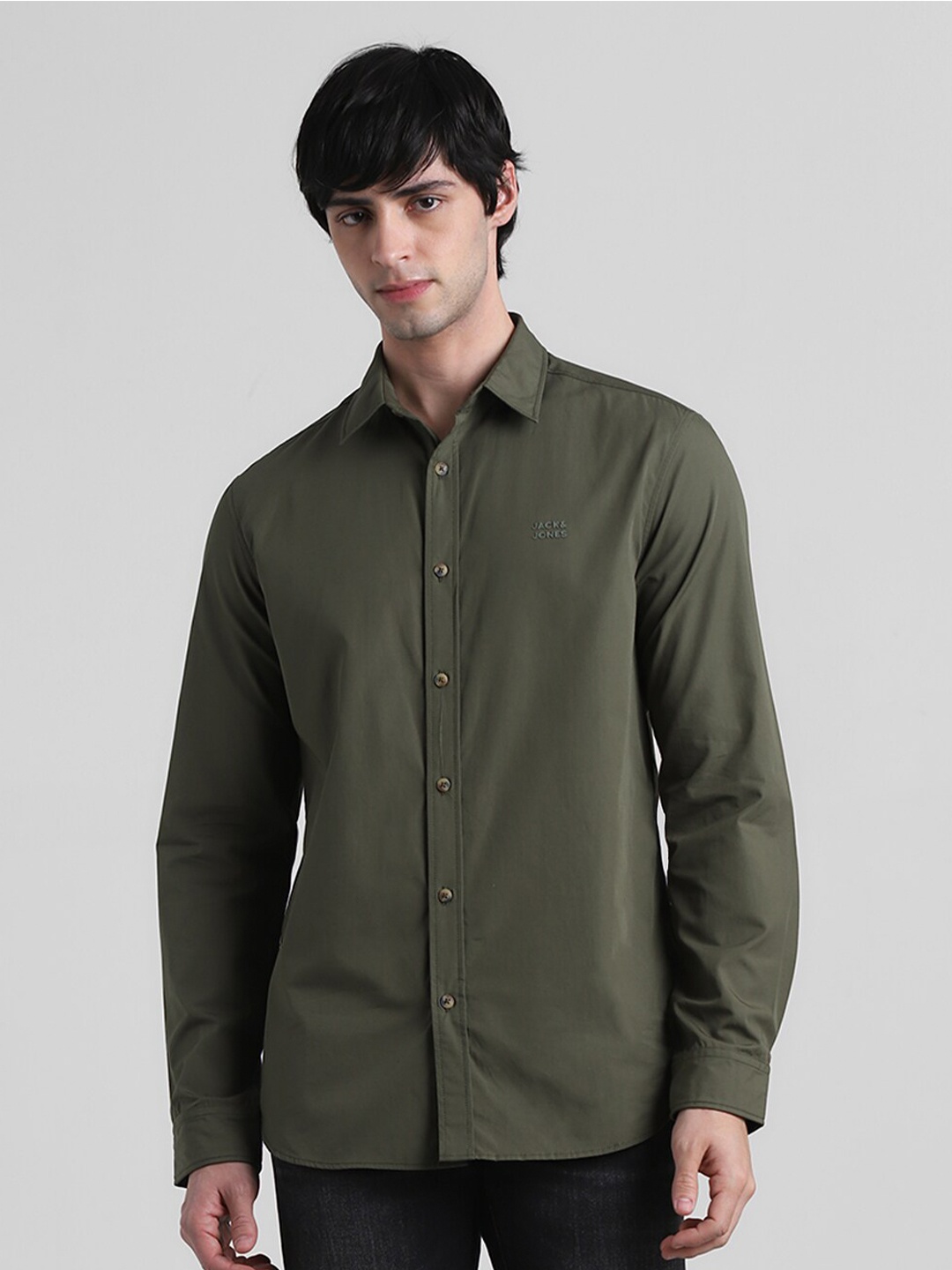 

Jack & Jones Slim Fit Spread Pure Cotton Casual Shirt, Green