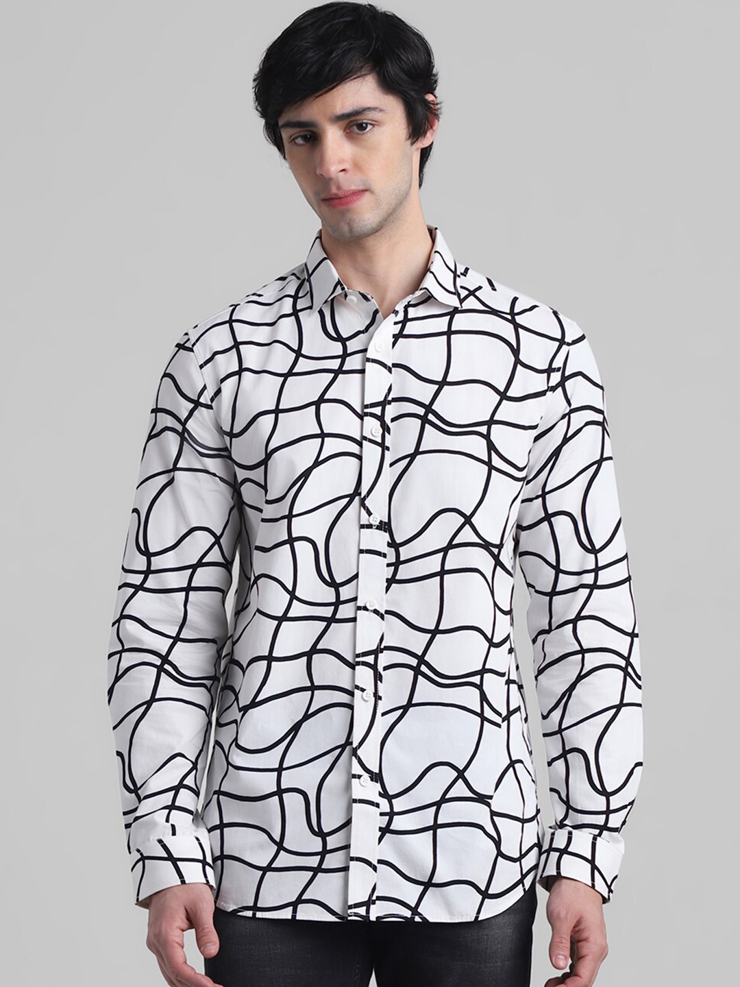 

Jack & Jones Slim Fit Opaque Abstract Printed Cotton Casual Shirt, White