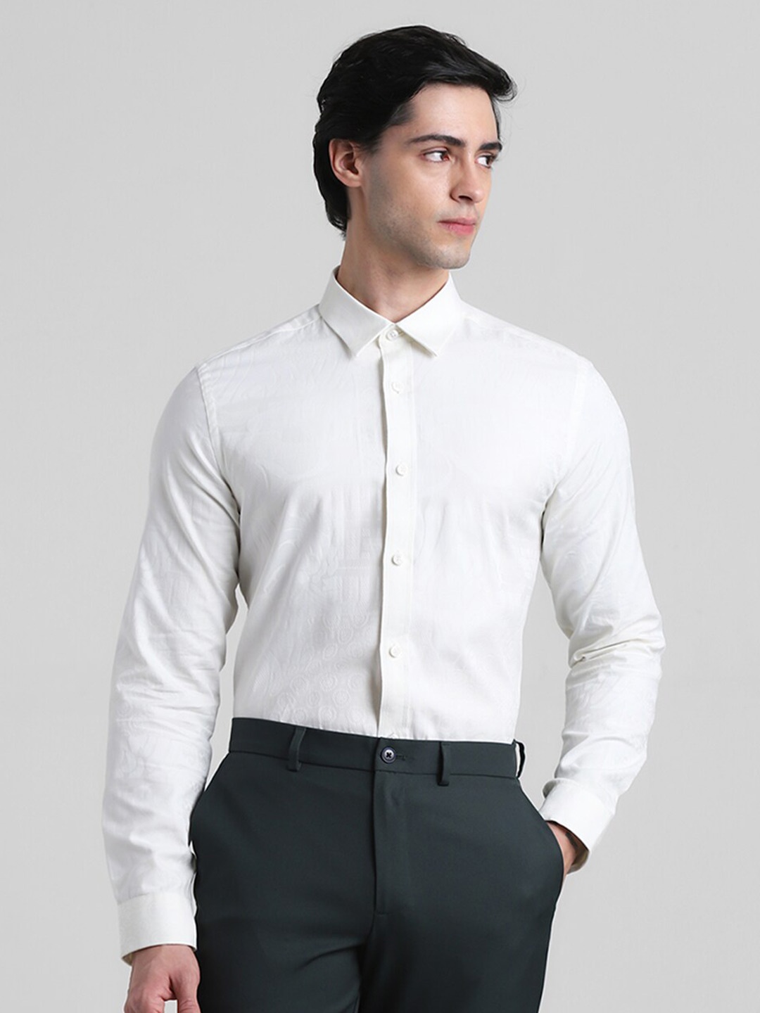 

Jack & Jones Textured Slim Fit Opaque Cotton Casual Shirt, White