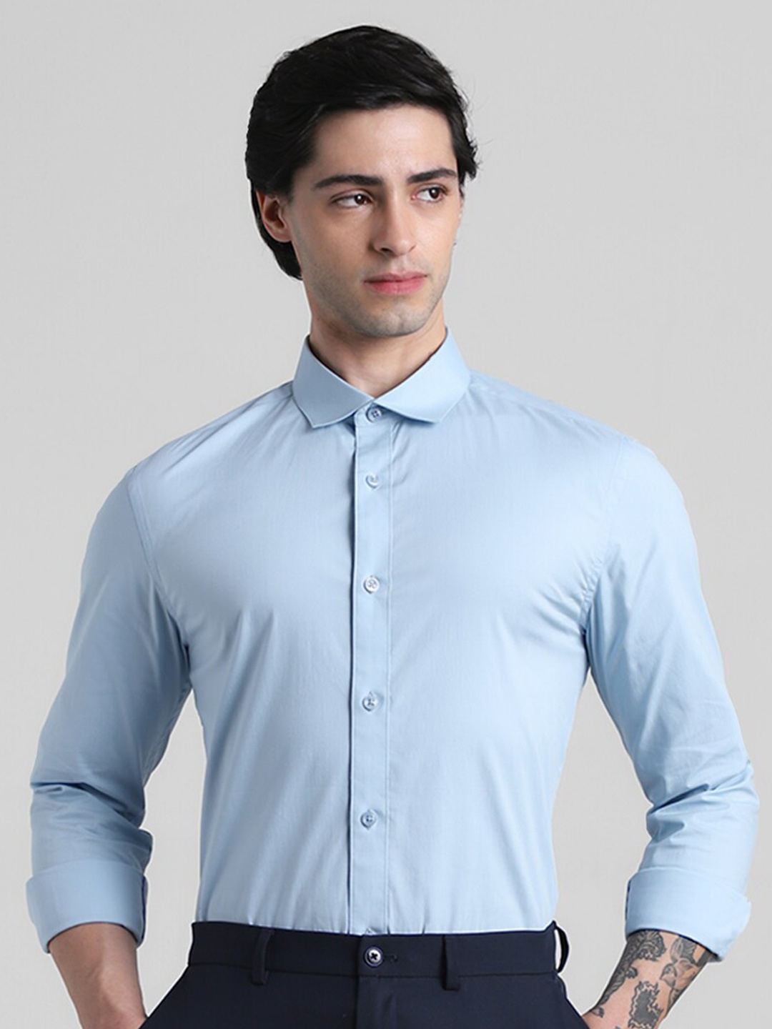 

Jack & Jones Slim Fit Cutaway Collar Long Sleeve Casual Shirt, Blue
