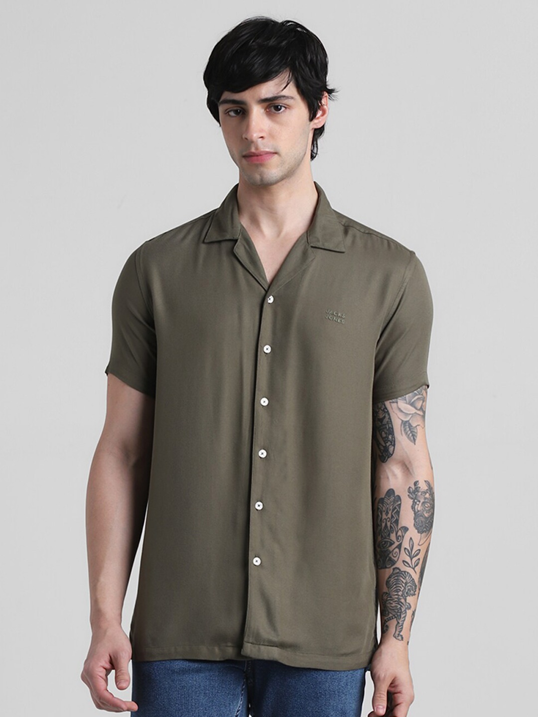 

Jack & Jones Opaque Cuban Collar Casual Shirt, Green