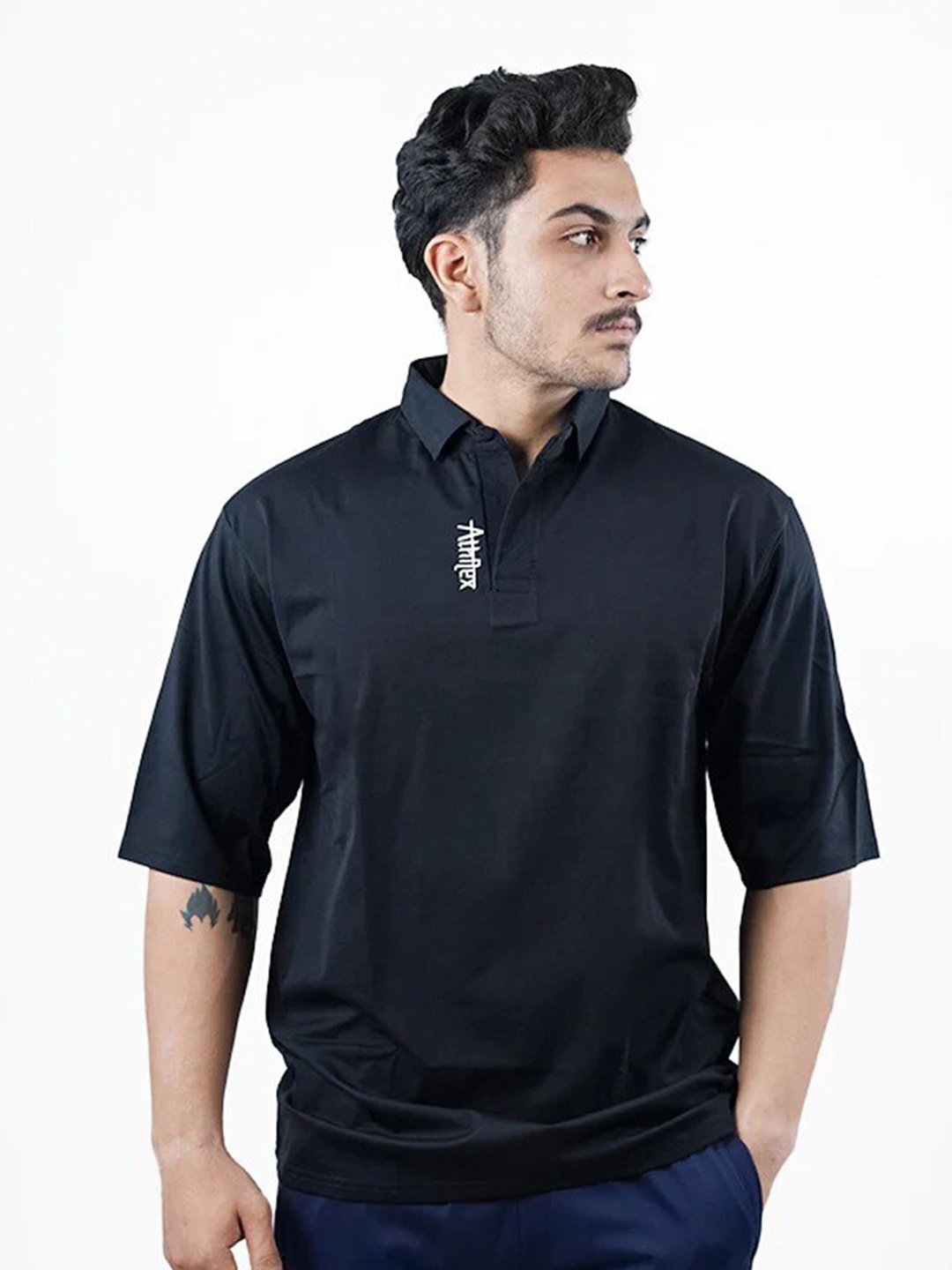 

Athflex Polo Collar Oversized T-shirt, Black