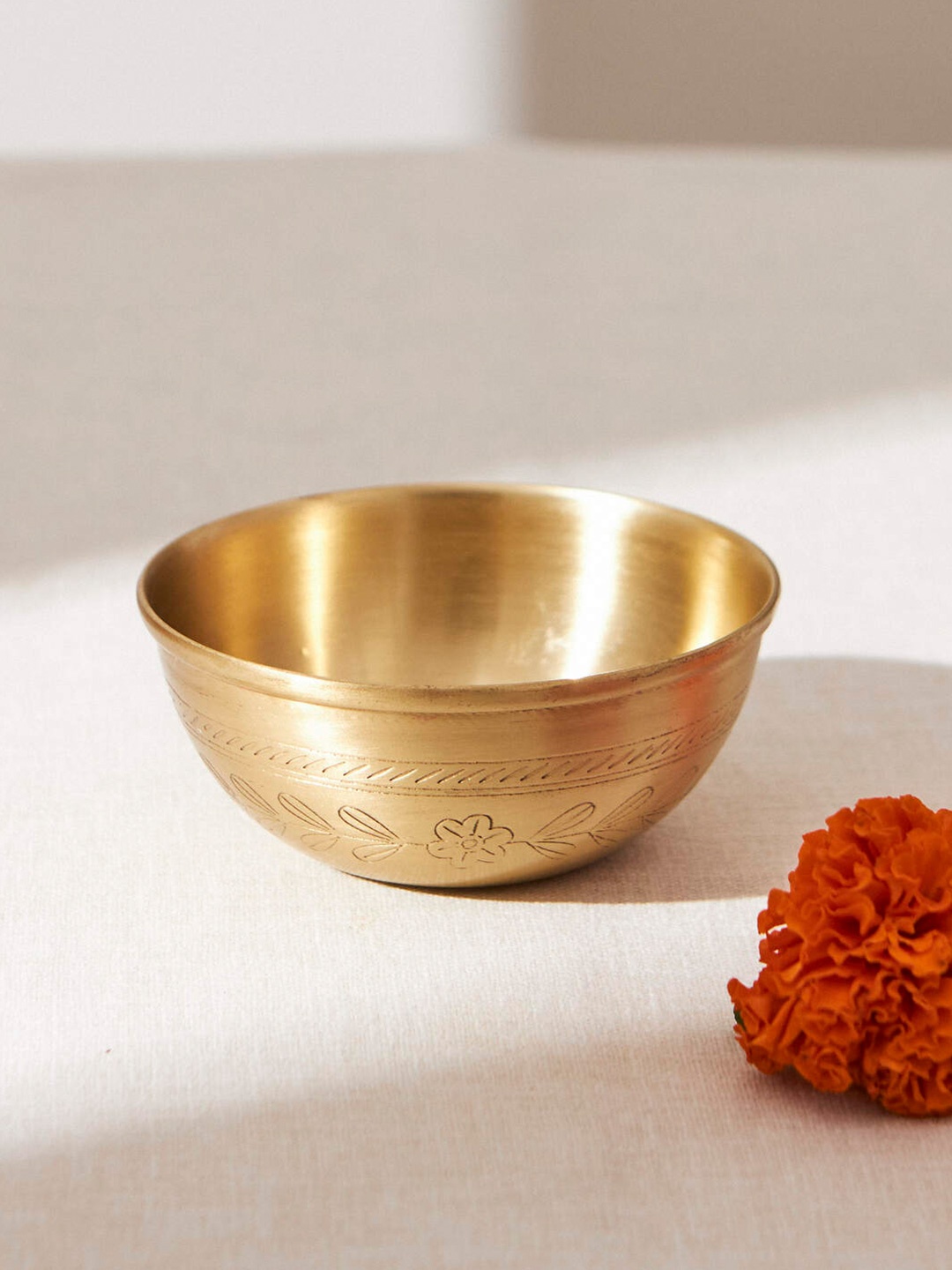 

Chumbak Marigold Gold-Toned Brass Glossy Bowl