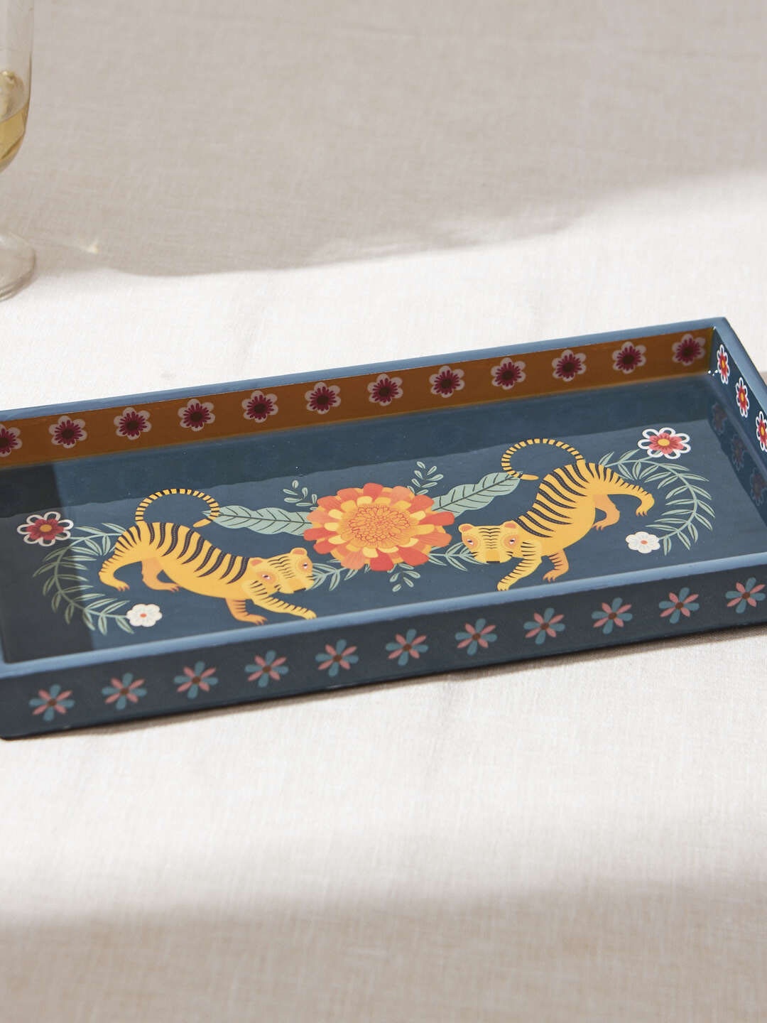 

Chumbak Marigold Tiger Green & Yellow Enameled Serving Tray