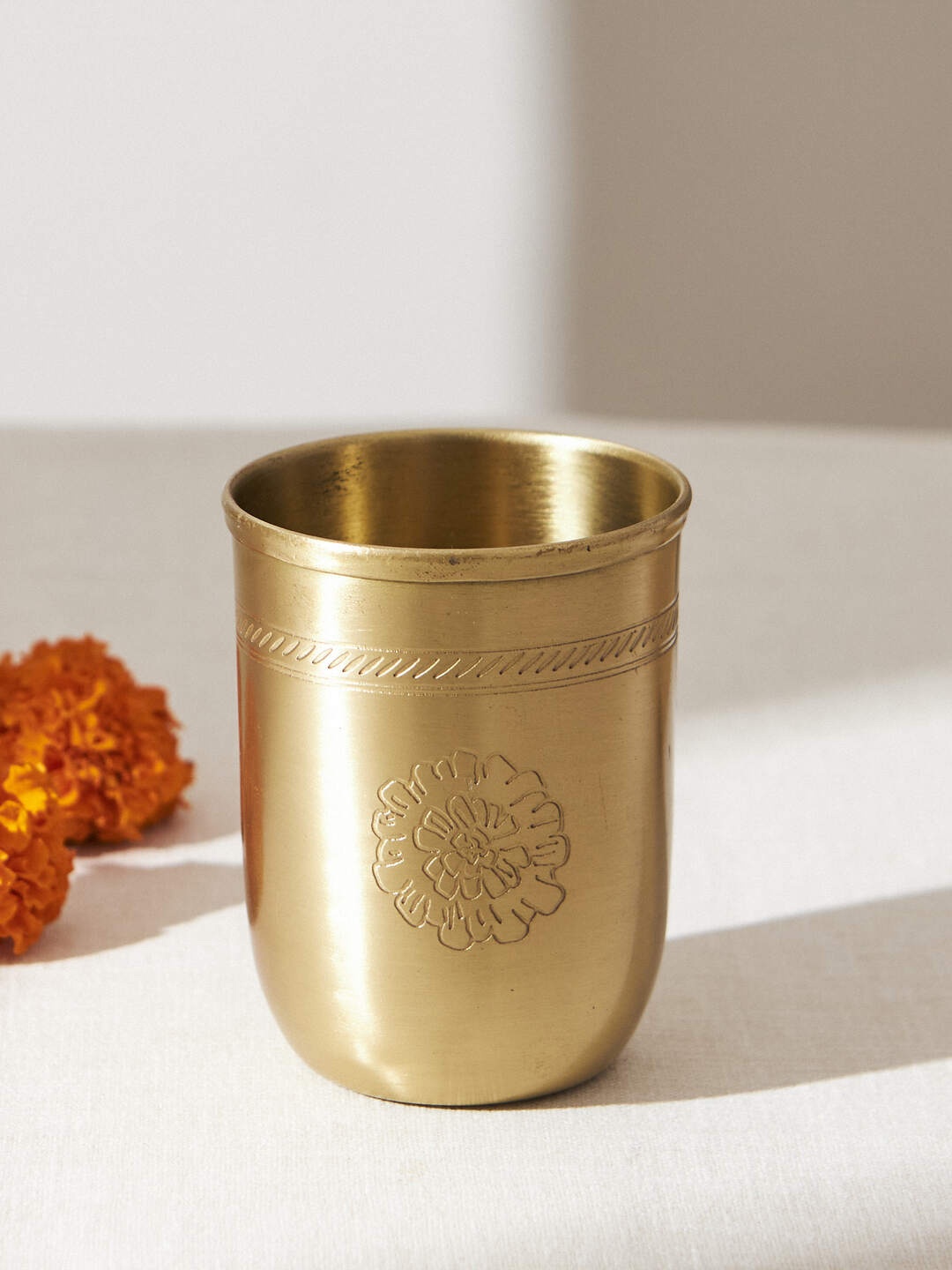 

Chumbak Marigold Gold Toned Brass Tumbler