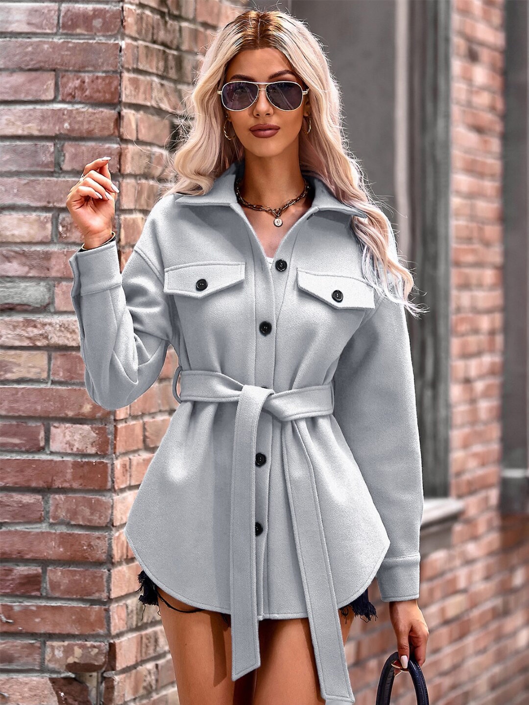

StyleCast Grey Spread Collar Tailored Jacket With Studded Detail