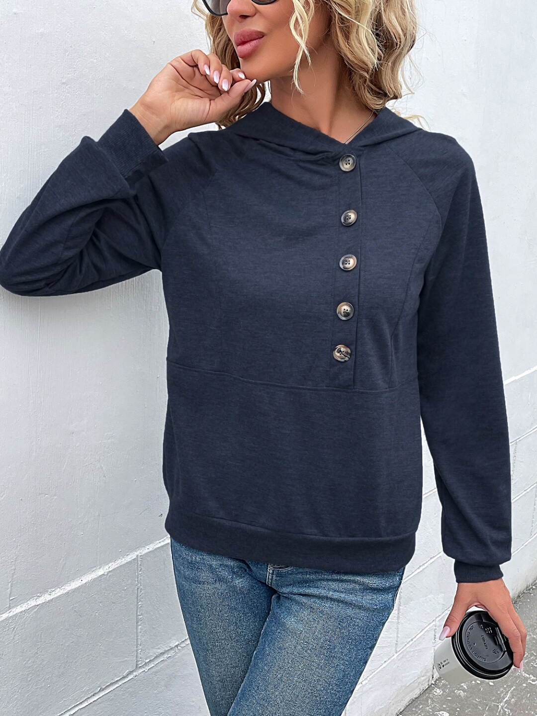 

StyleCast Hooded Long Sleeves Top, Navy blue