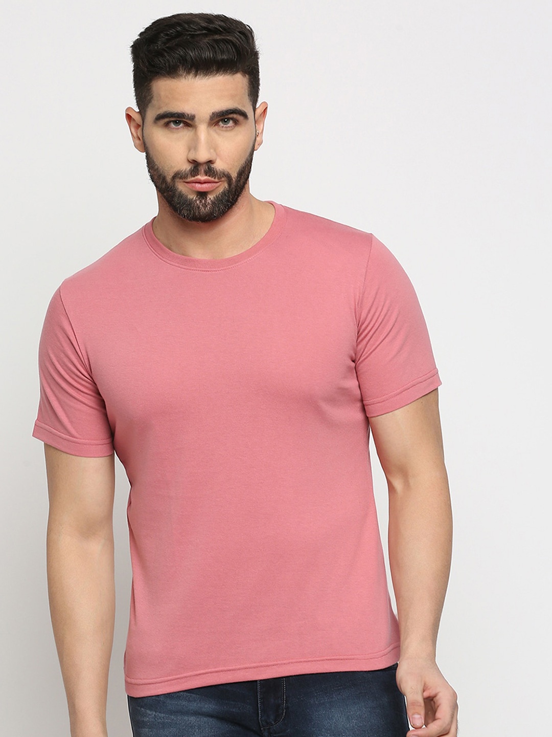 

MOD ECRU Round Neck Short Sleeves Cotton T-shirt, Pink