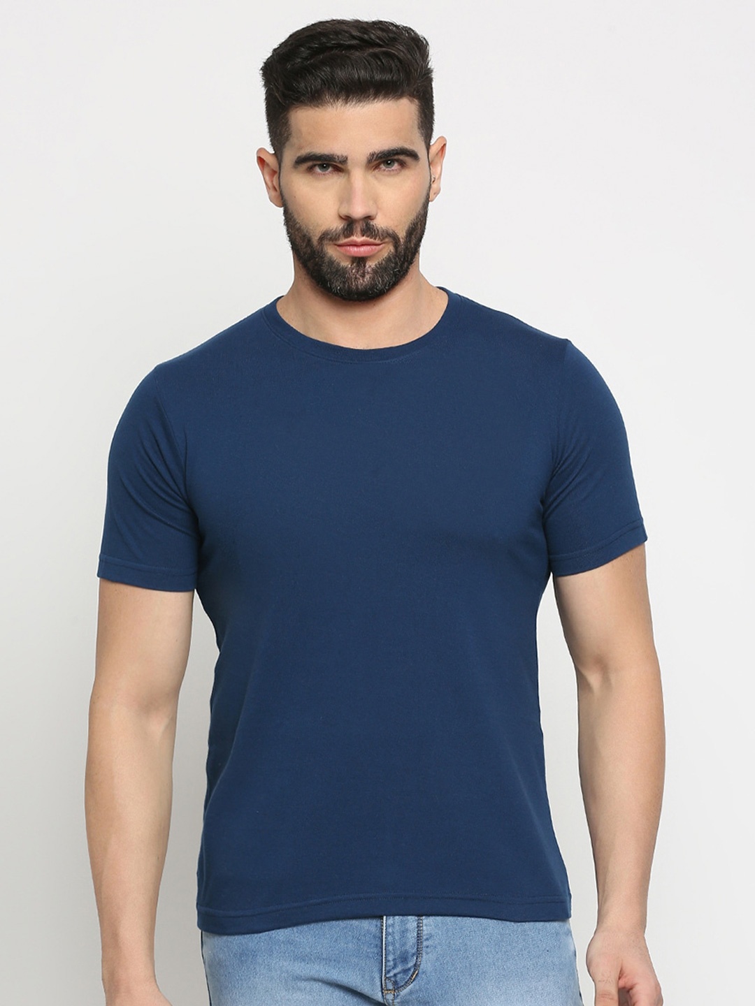 

MOD ECRU Round Neck Short Sleeves Cotton T-shirt, Blue