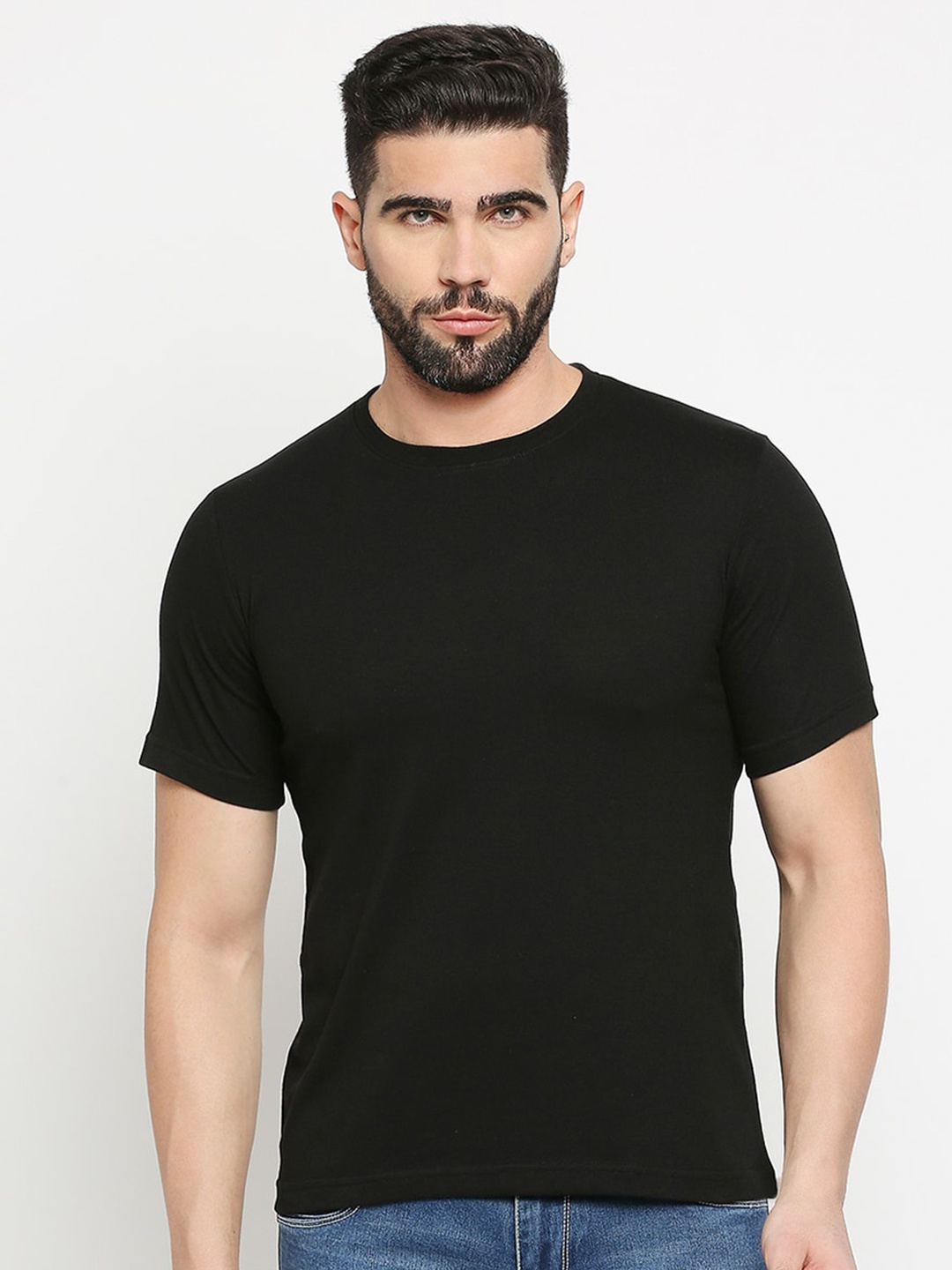 

MOD ECRU Round Neck Short Sleeves Cotton T-shirt, Black