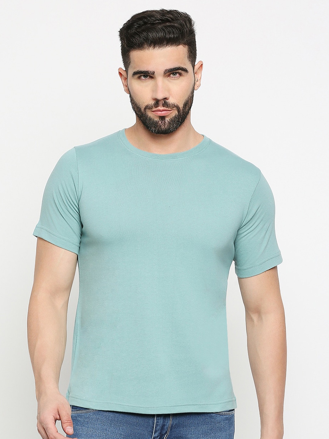 

MOD ECRU Round Neck Cotton T-Shirt, Green