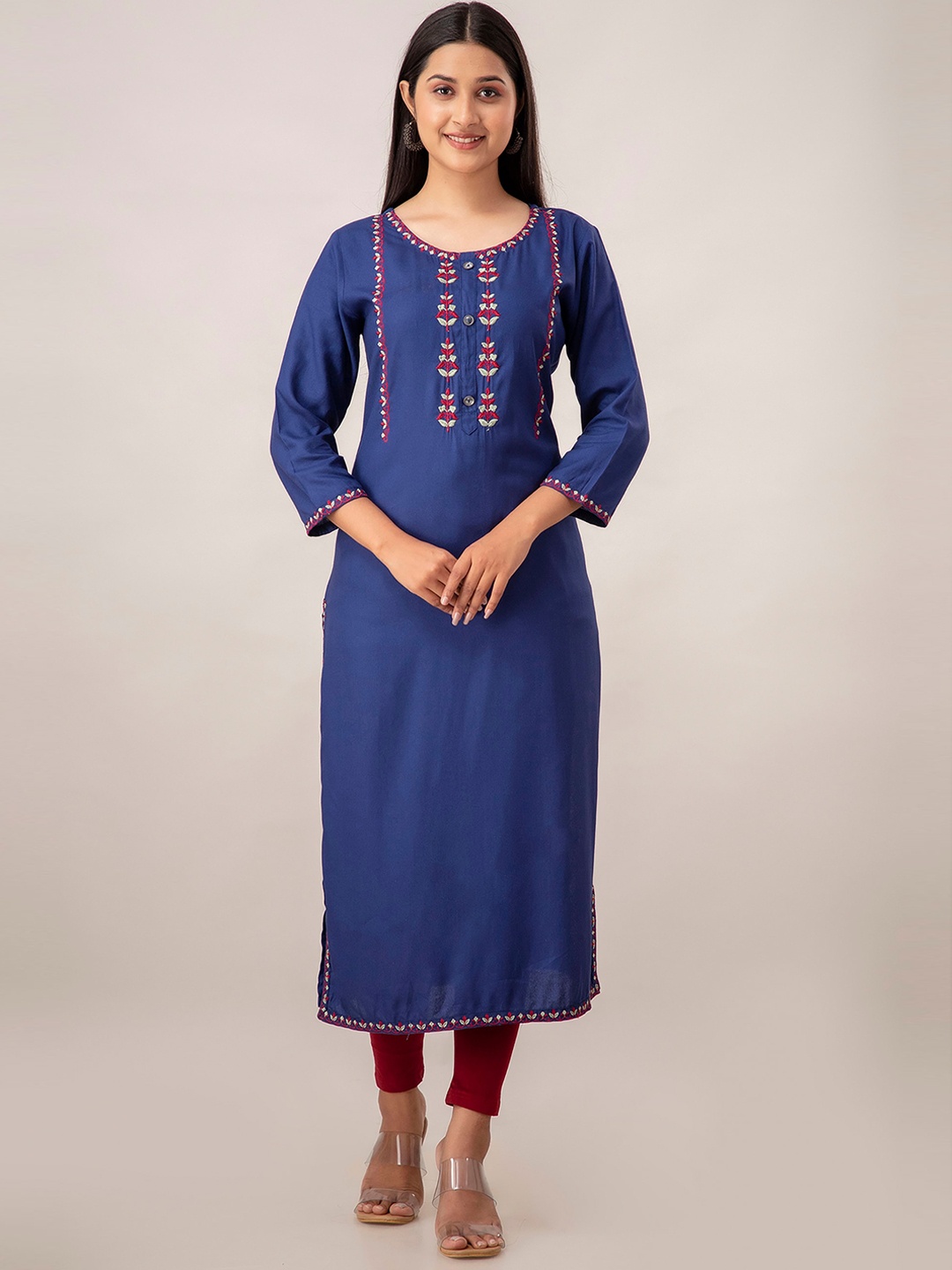 

CKM Floral Embroidered Kurta, Blue