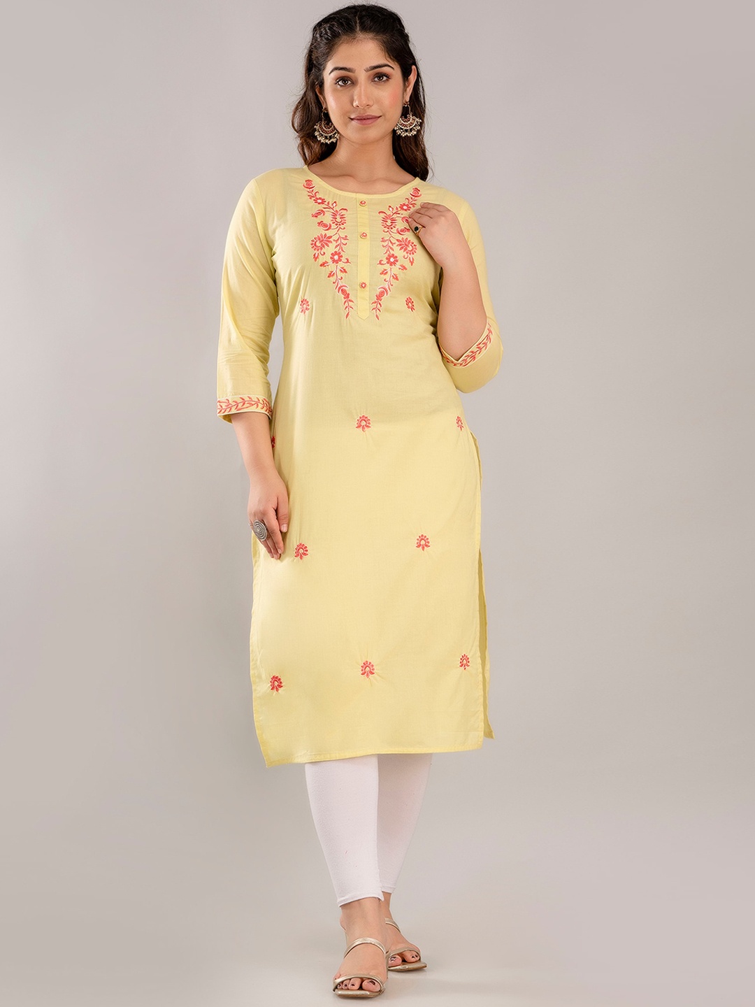

CKM Floral Embroidered Straight Kurta, Green