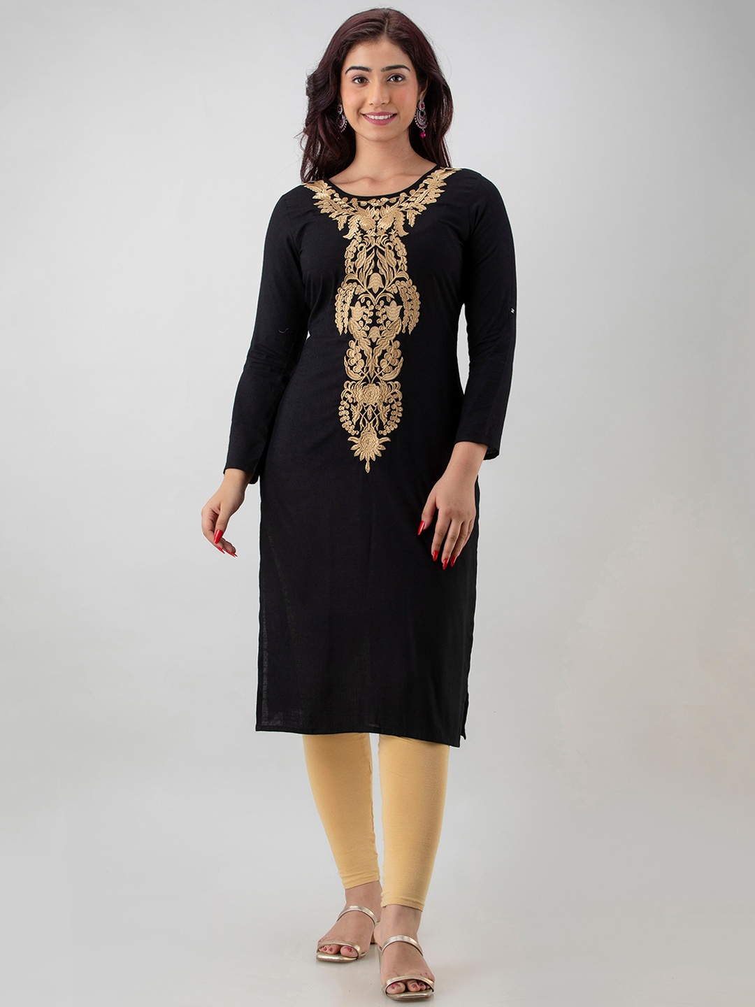 

CKM Ethnic Motifs Yoke Design Regular Kurta, Black