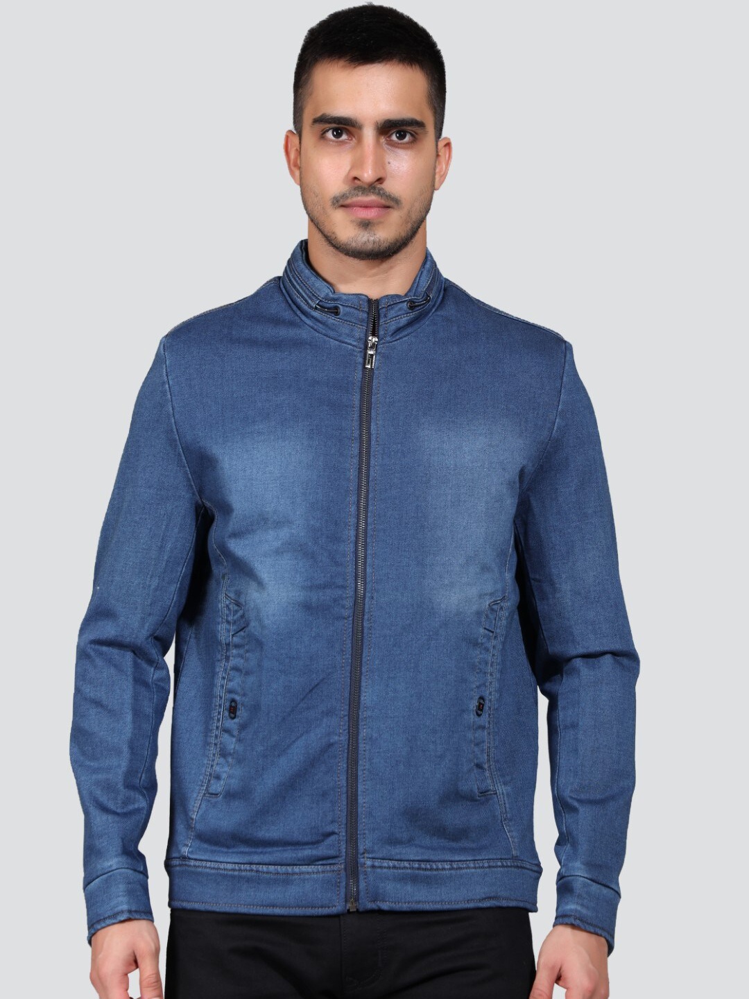 

YOUNG CLUB CLASSIC Mock Collar Long Sleeves Denim Jacket, Blue