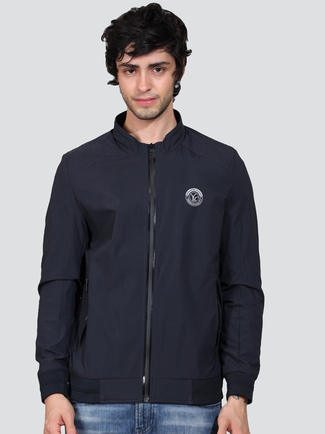 

YOUNG CLUB CLASSIC Mock Collar Bomber Jacket, Navy blue