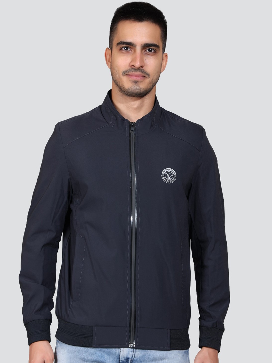 

YOUNG CLUB CLASSIC Mock Collar Bomber Jacket, Navy blue