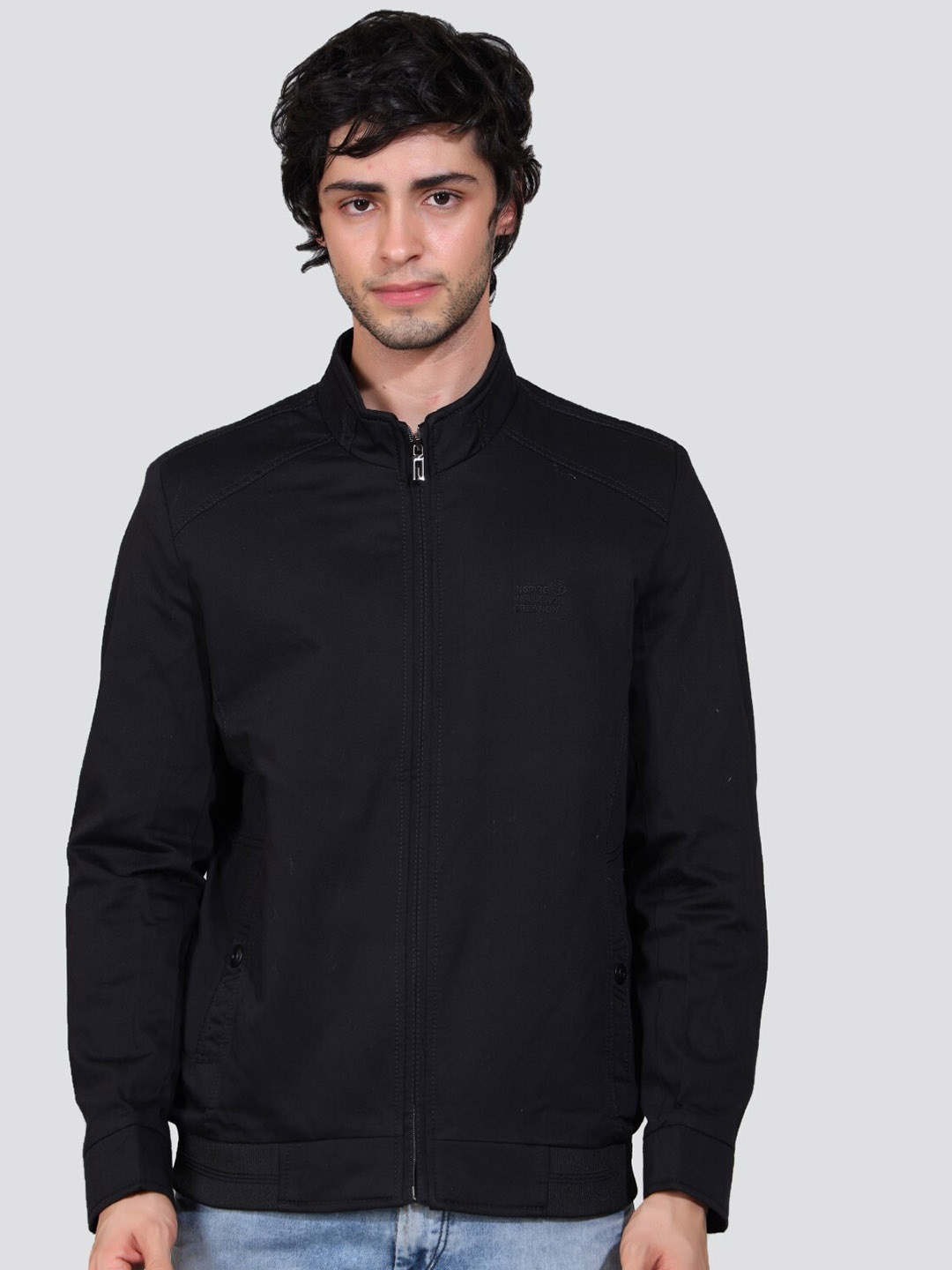 

YOUNG CLUB CLASSIC Mock Collar Cotton Bomber Jacket, Black