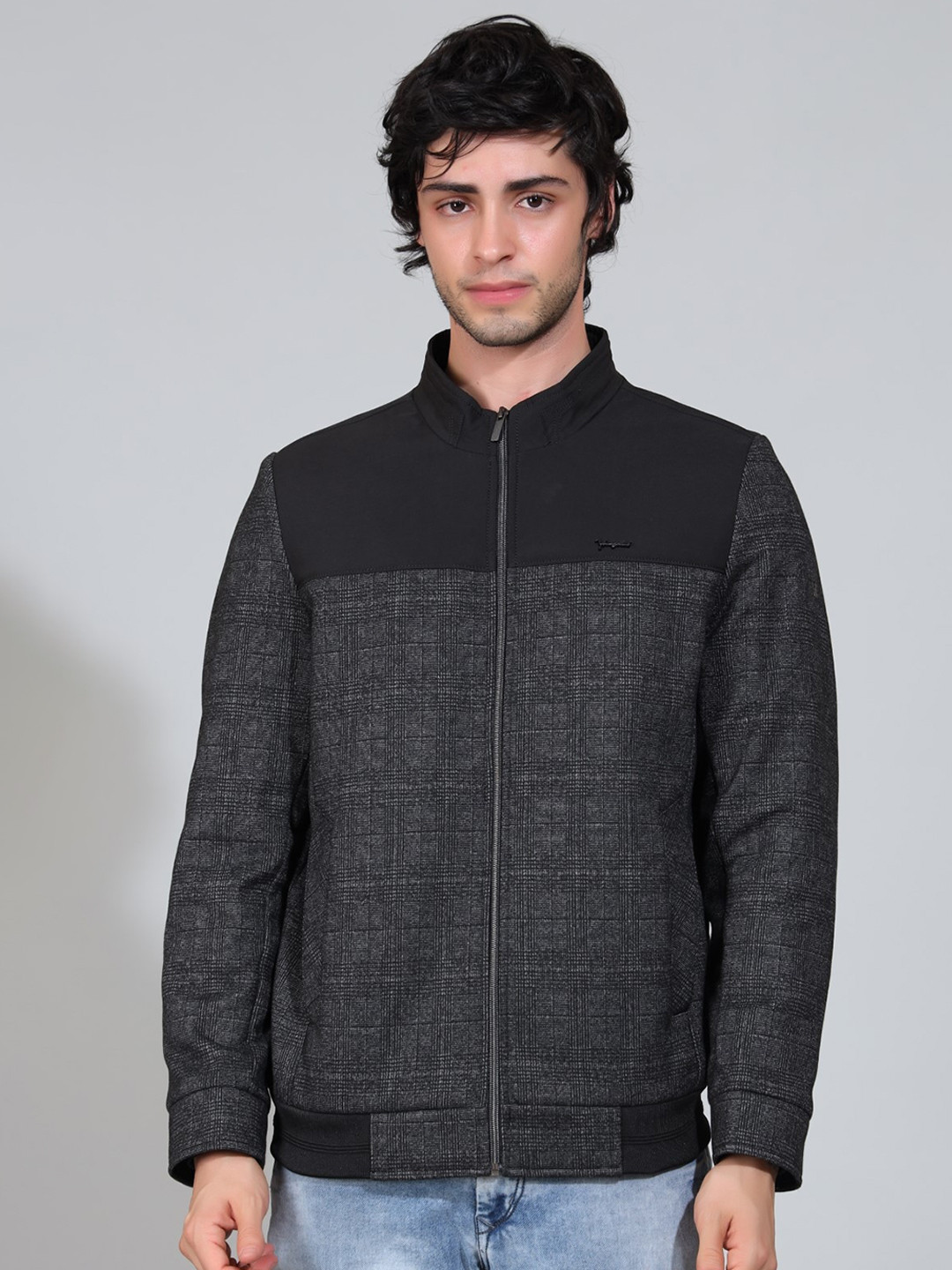 

YOUNG CLUB CLASSIC Mock Collar Woollen Bomber Jacket, Black