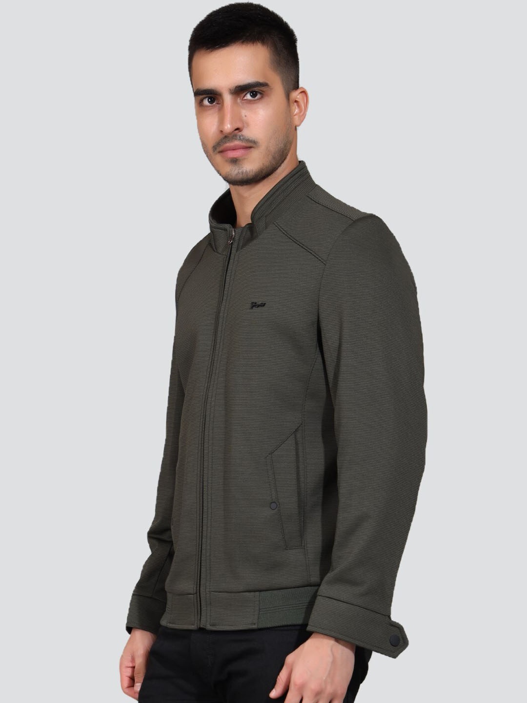 

YOUNG CLUB CLASSIC Stand Collar Woollen Bomber Jacket, Grey