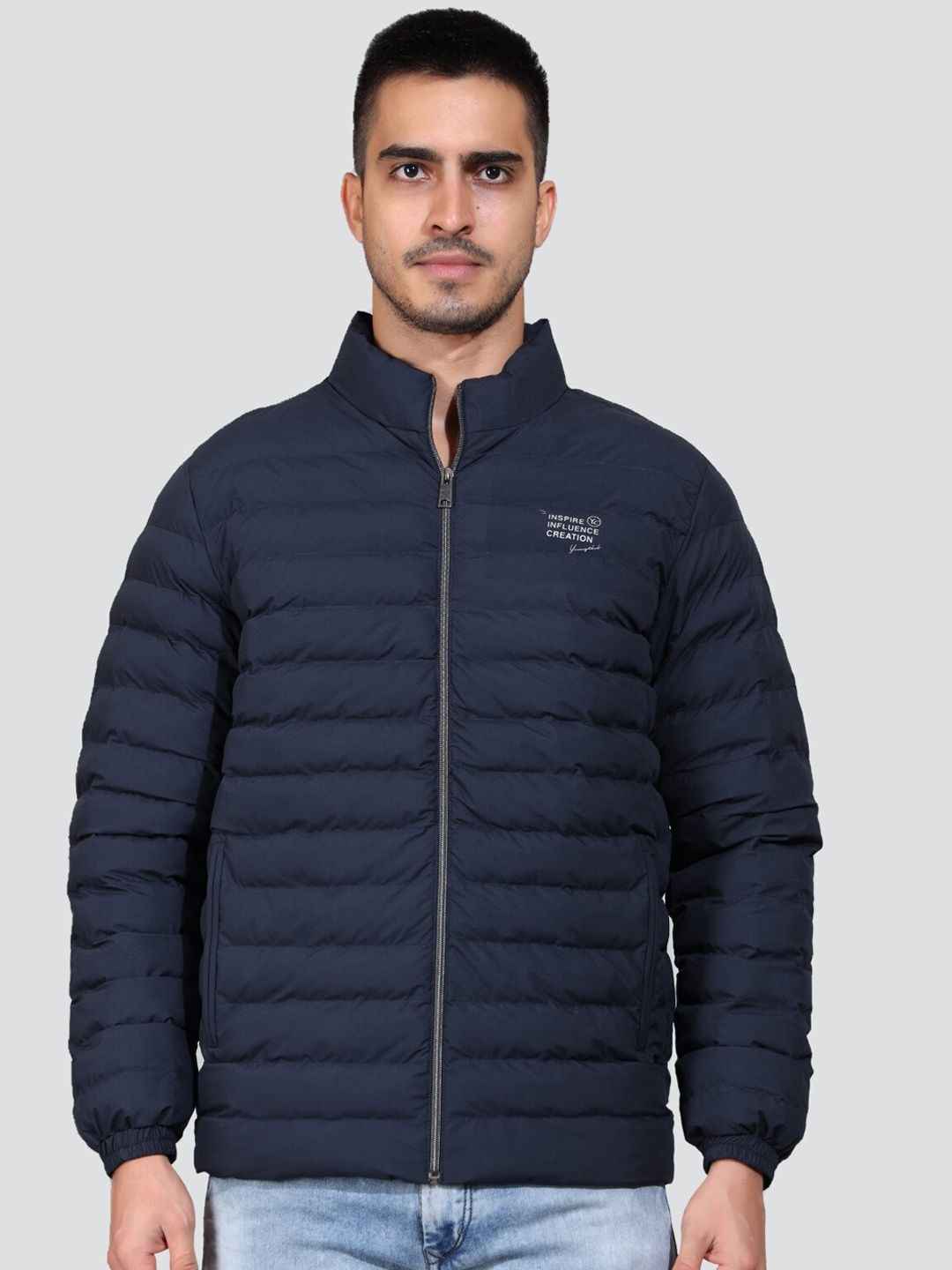 

YOUNG CLUB CLASSIC Mock Collar Long Sleeves Puffer Jacket, Navy blue