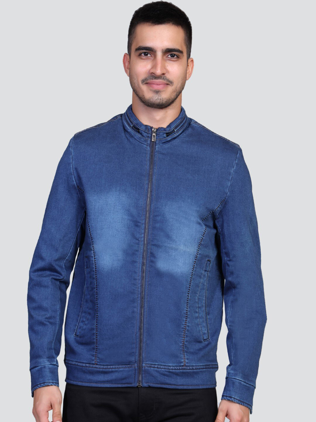 

YOUNG CLUB CLASSIC Stand Collar Denim Jacket, Blue