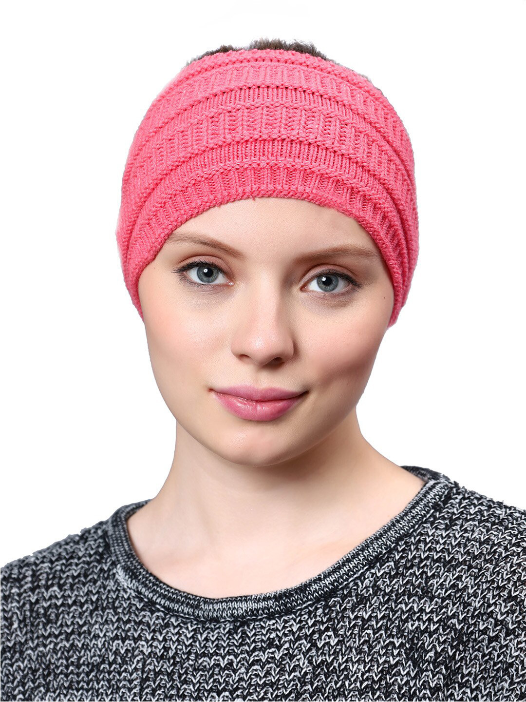 

Bharatasya Winter Knitted Earwarmer bandana Headband, Pink