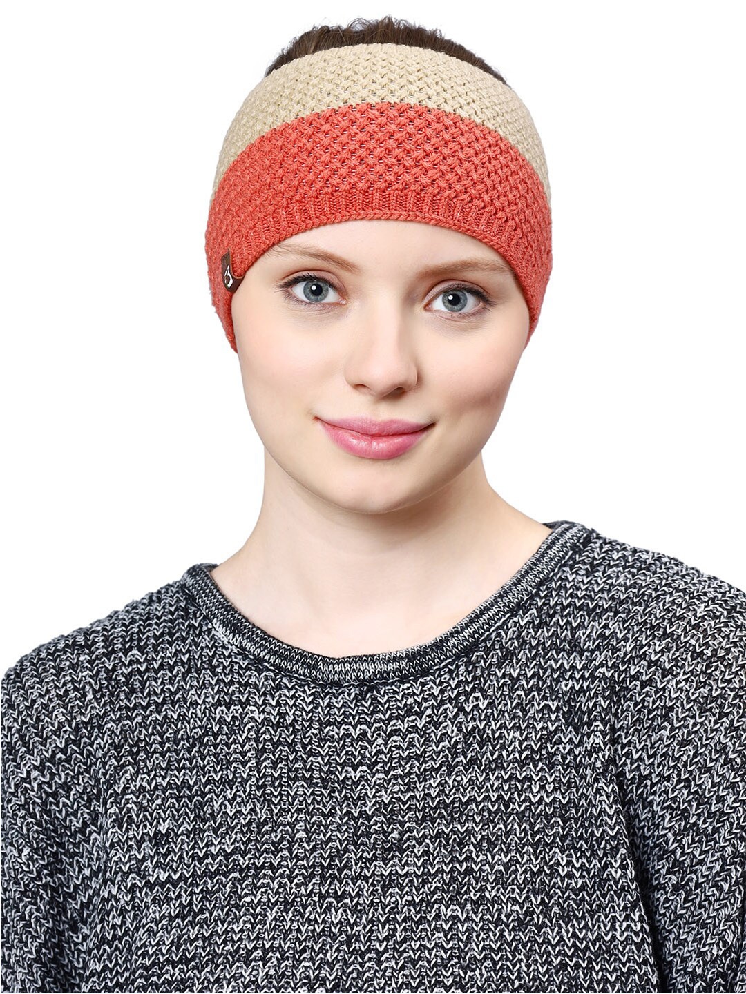 

Bharatasya Colourblocked Winter Knitted Earwarmer Headband, Beige