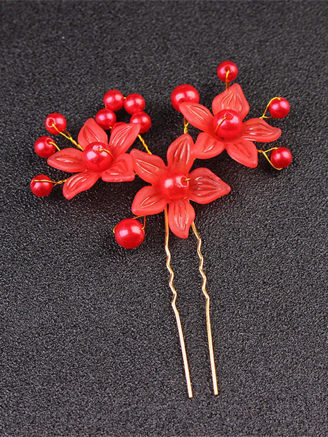 

Krelin Set Of 4 Beaded Floral U Pins, Red