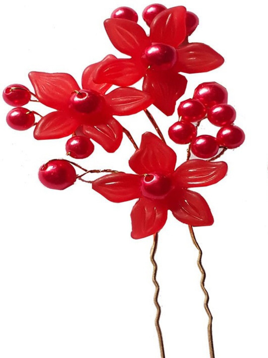 

Krelin Set of 3 Beaded Floral U Pins, Red