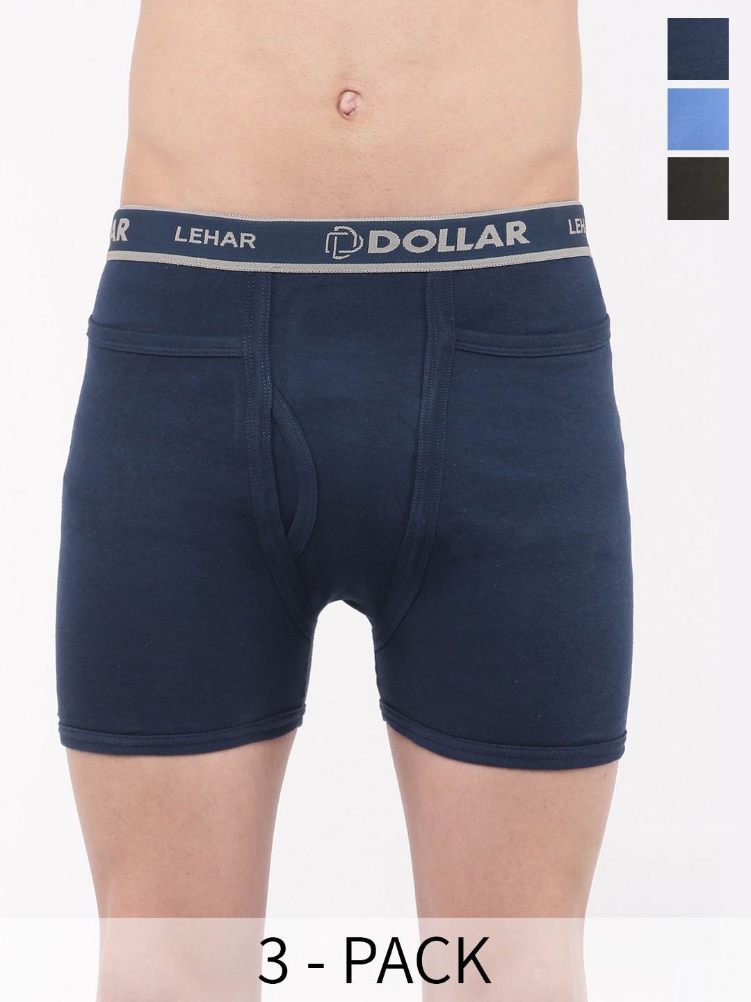 

Dollar Lehar Men Assorted Pack Of 3 Combed Cotton Trunks MLHTR-03-PO3, Blue