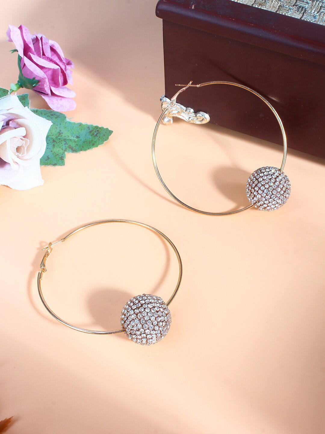 

Stylecast X KPOP Gold-Toned Rhodium Plated Cubic Zirconia Circular Hoop Earrings