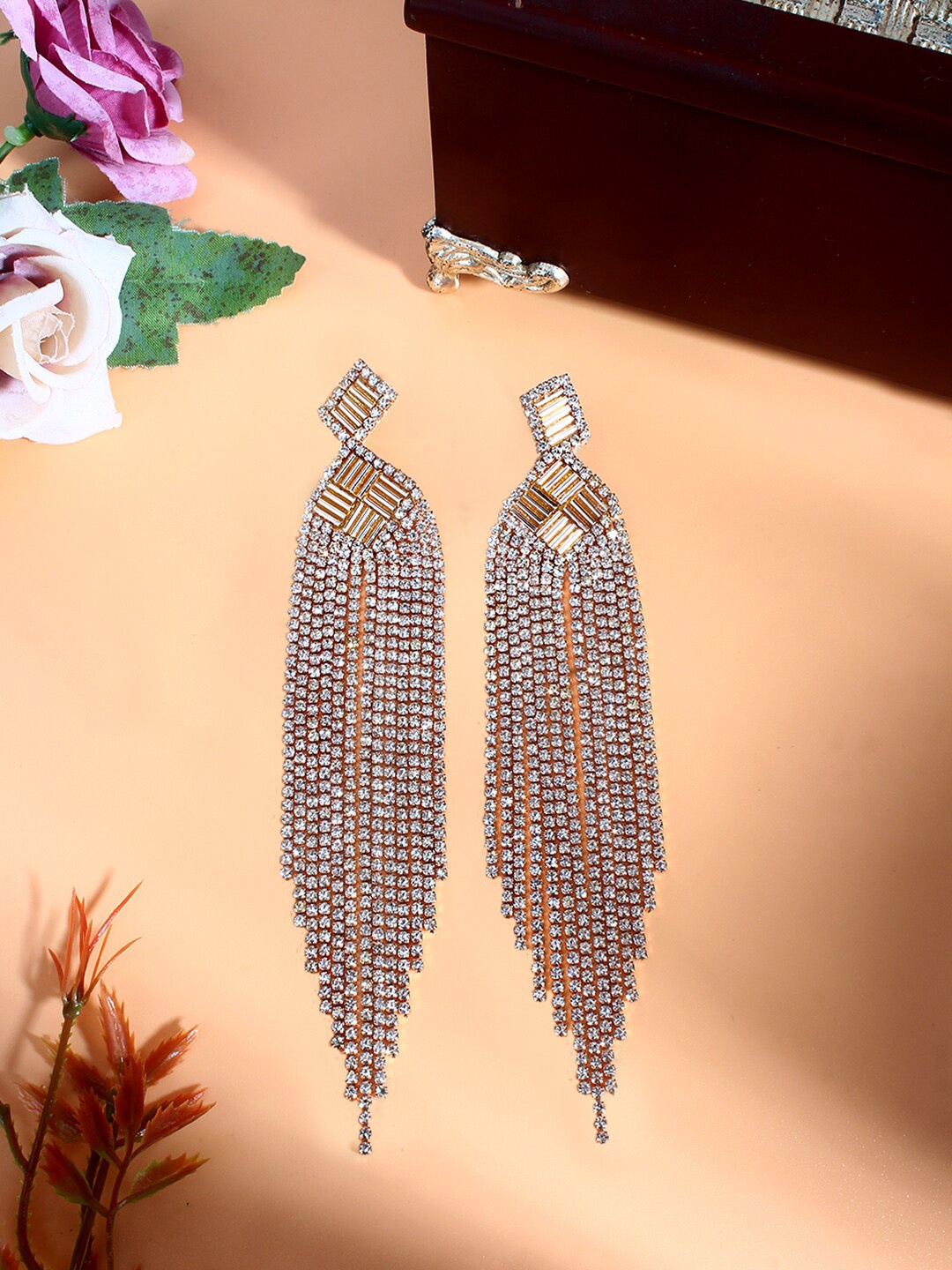 

Stylecast X KPOP Rose Gold-Plated Rhinestone-Studded Contemporary Drop Earrings